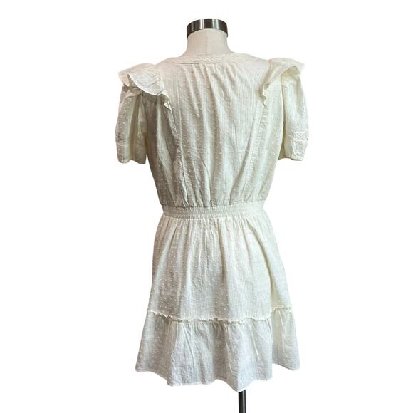 Lauren Conrad V Neck Cream Ruffle Cottagecore Mini Dress Sz M - Picture 4 of 8